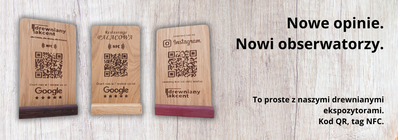 Drewniany ekspozytor QR, NFC